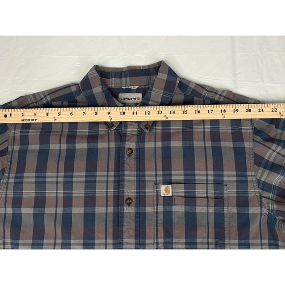 Carhartt Mens XL Relaxed Fit Gray Plaid Long Sleeve Button Down Work Shirt - Picture 13 of 14